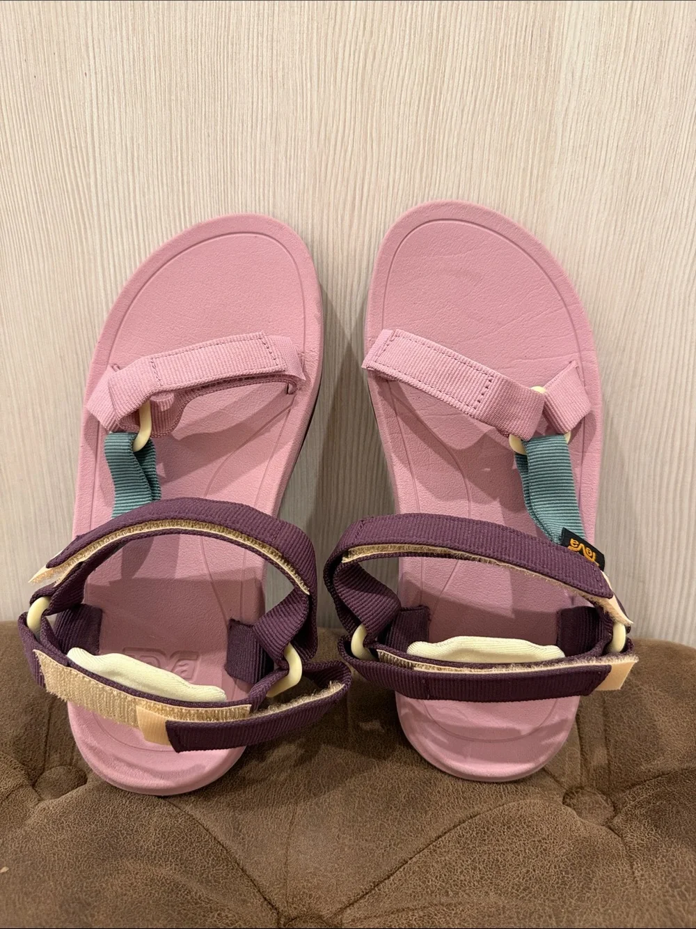 Teva Kids Pink Sandals with Teal and Purple Strap Accents